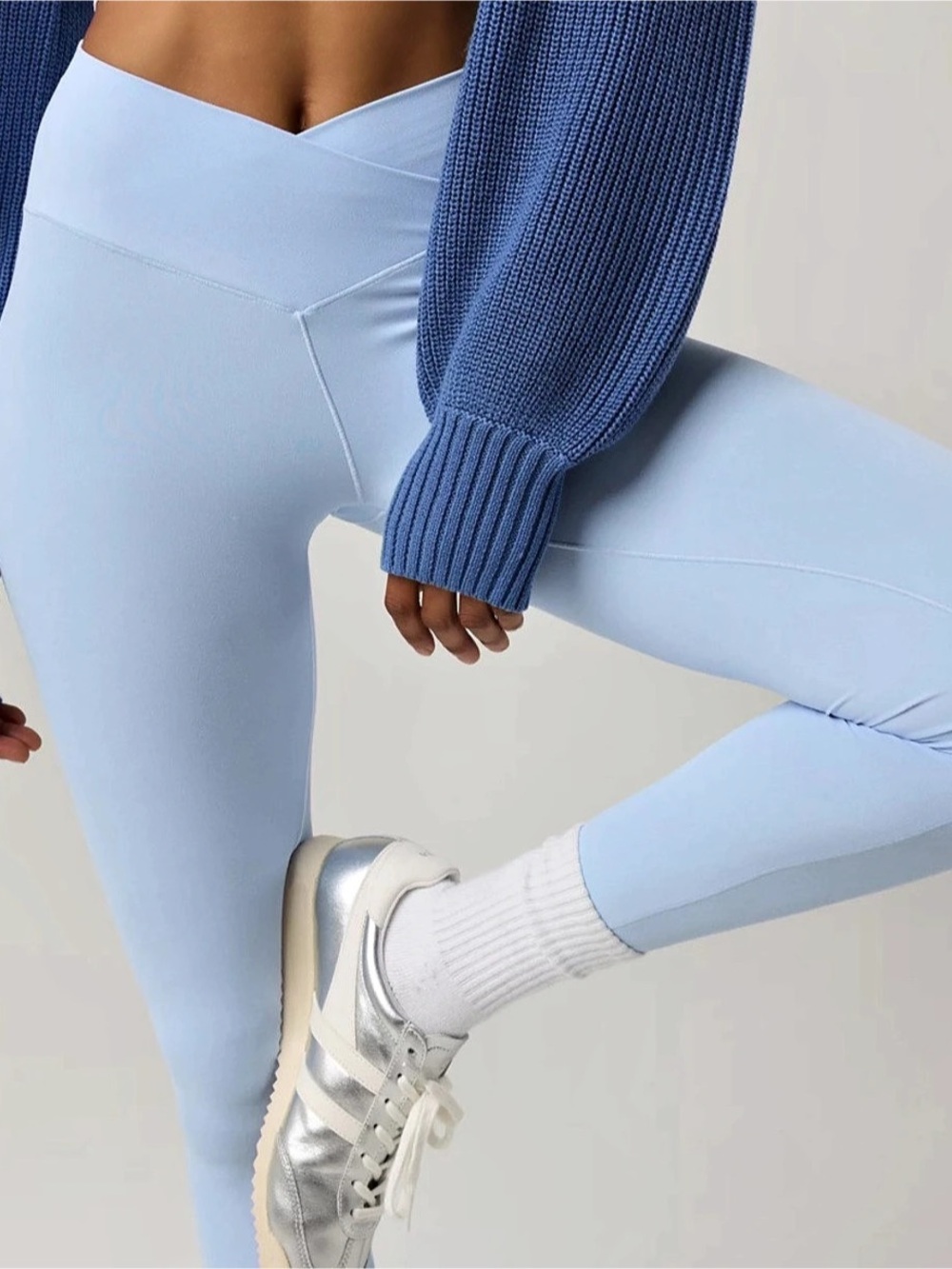 OFFLINE By Aerie Real Me High Waisted Crossover Legging-Size L-Eyelet Blue